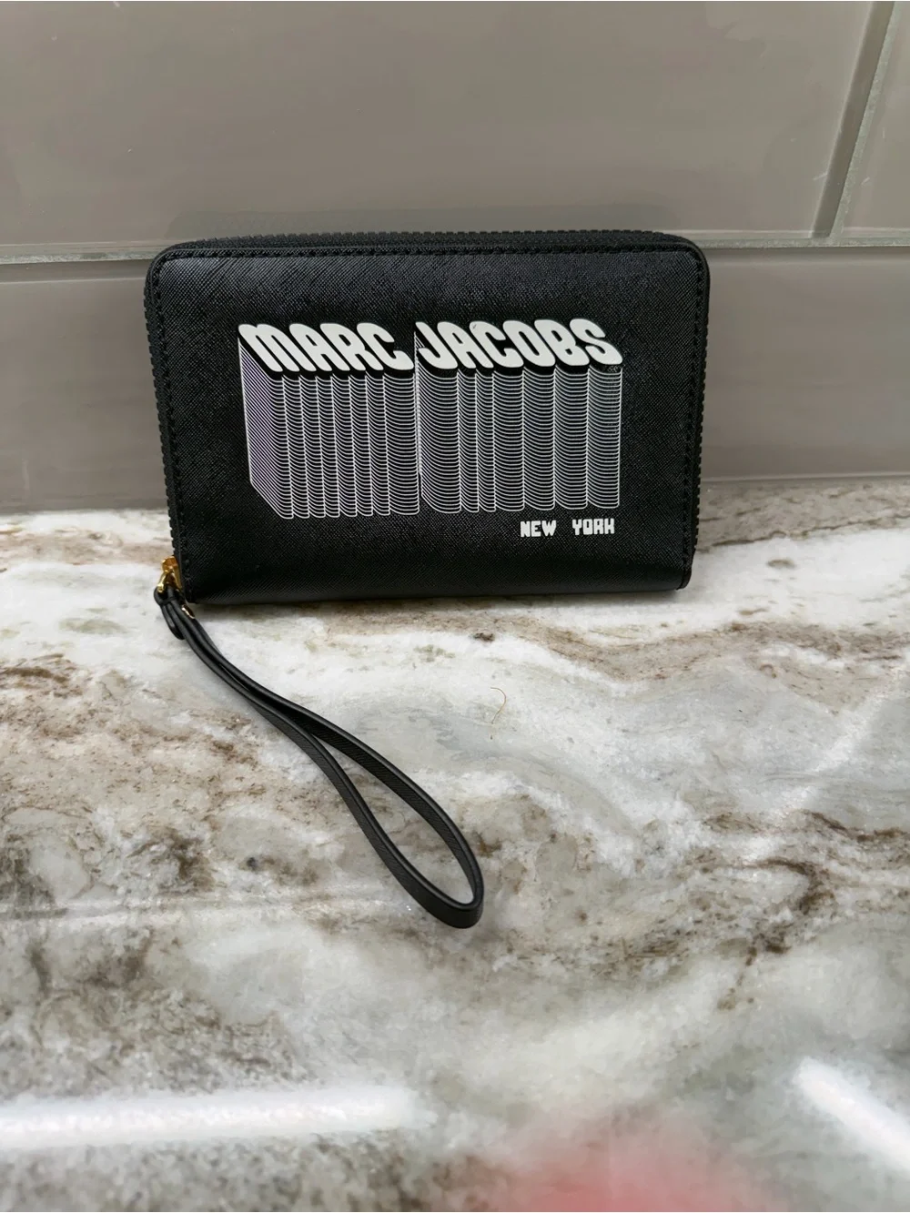 Marc Jacobs Black Zip-Around Wristlet with Graphic Logo